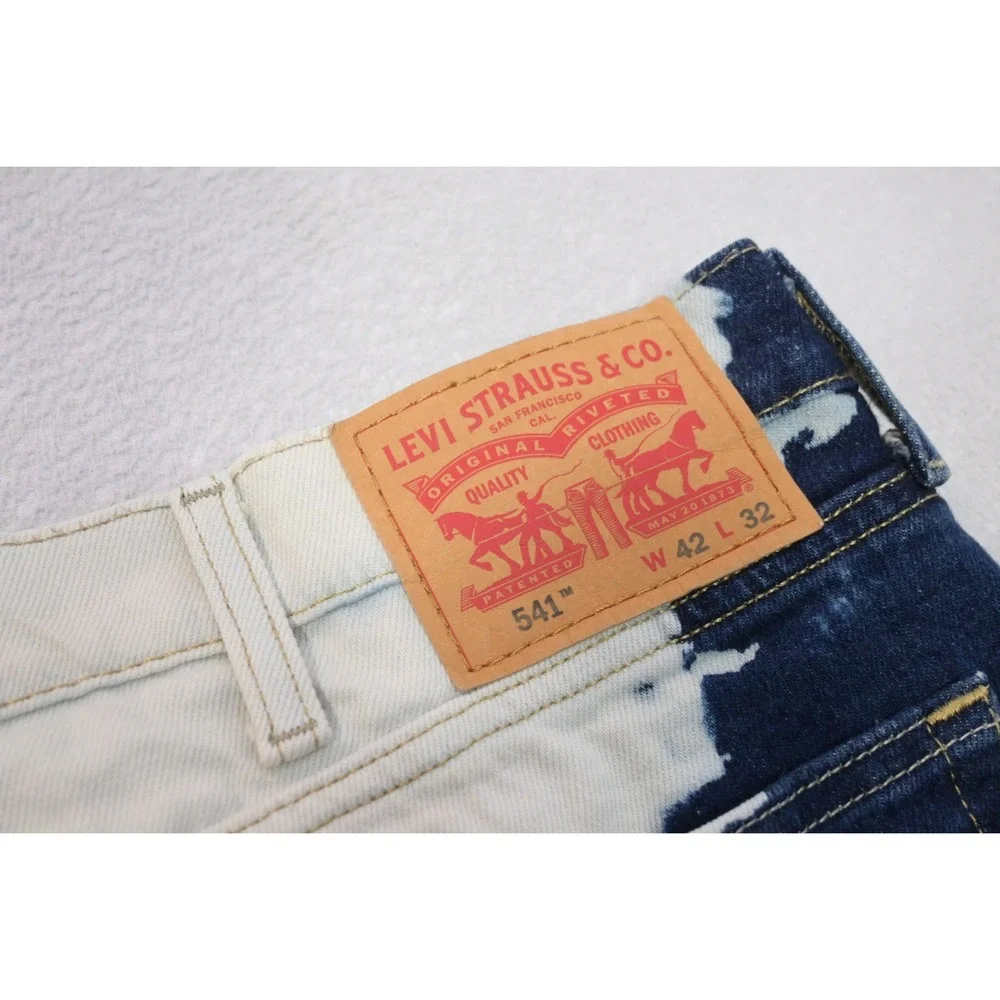 Levis 541 Athletic Taper Jeans Mens 42x32 Cream Indigo Tie Dye Denim Good